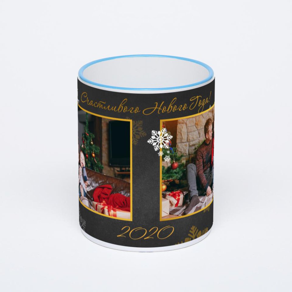 Кружка с синей ручкой и ободком