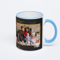 Кружка с синей ручкой и ободком