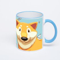 Кружка с синей ручкой и ободком