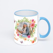 Кружка с синей ручкой и ободком