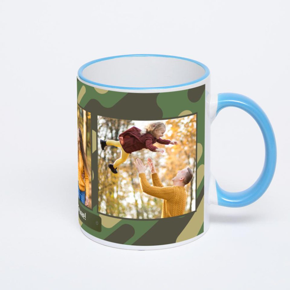 Кружка с синей ручкой и ободком