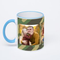 Кружка с синей ручкой и ободком