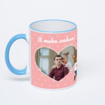 Кружка с синей ручкой и ободком