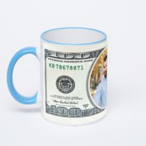 Кружка с синей ручкой и ободком