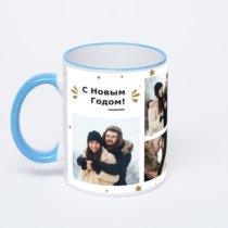 Кружка с синей ручкой и ободком