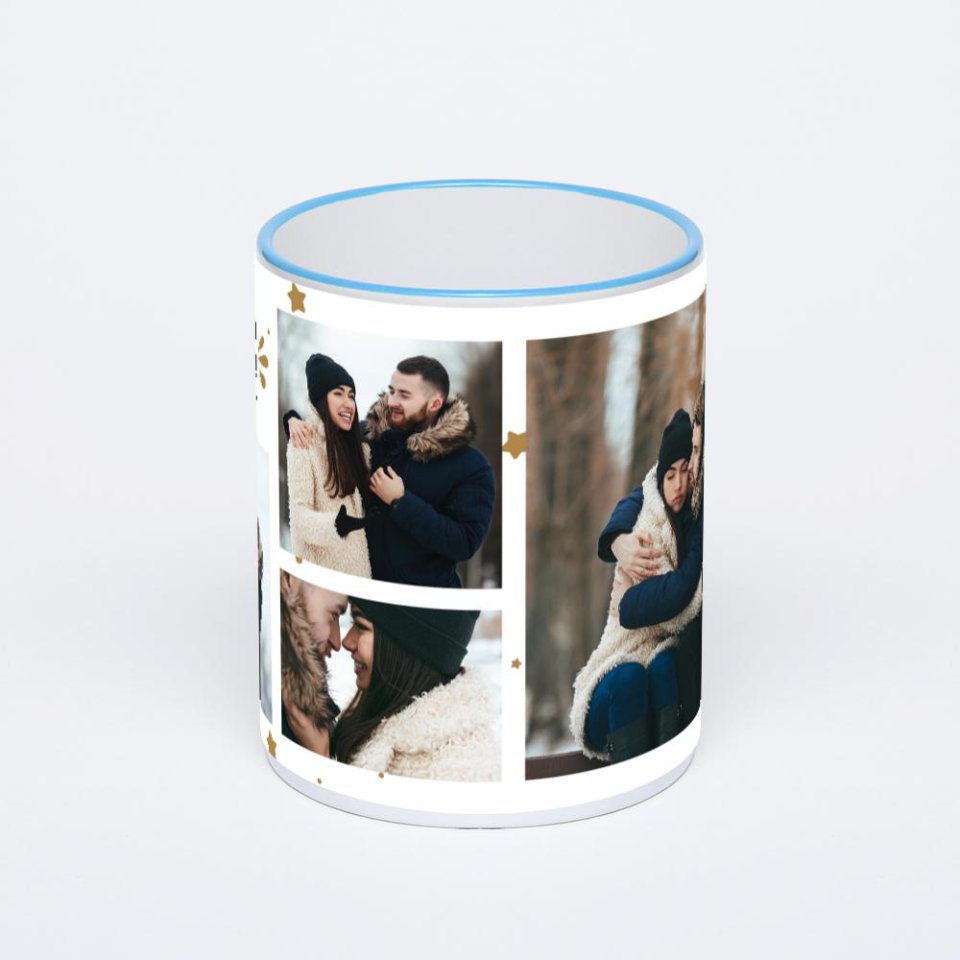 Кружка с синей ручкой и ободком