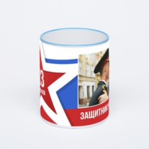 Кружка с синей ручкой и ободком