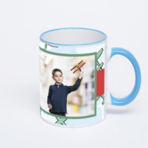 Кружка с синей ручкой и ободком