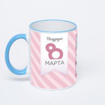 Кружка с синей ручкой и ободком