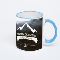 Кружка с синей ручкой и ободком