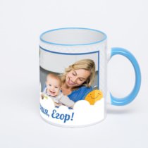 Кружка с синей ручкой и ободком