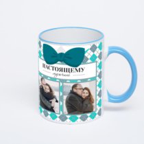 Кружка с синей ручкой и ободком