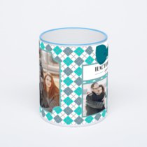 Кружка с синей ручкой и ободком