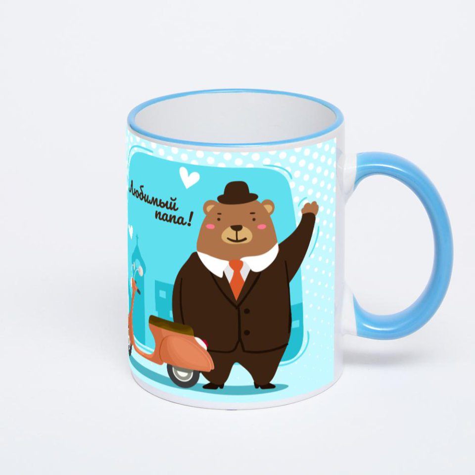 Кружка с синей ручкой и ободком