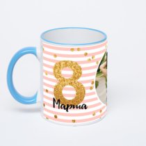 Кружка с синей ручкой и ободком