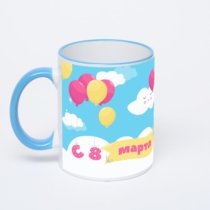 Кружка с синей ручкой и ободком