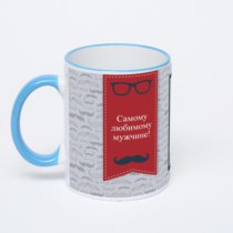 Кружка с синей ручкой и ободком