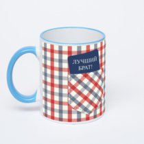 Кружка с синей ручкой и ободком