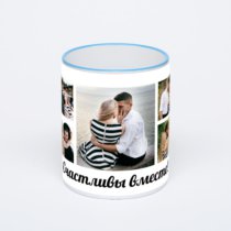 Кружка с синей ручкой и ободком