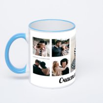 Кружка с синей ручкой и ободком