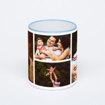 Кружка с синей ручкой и ободком