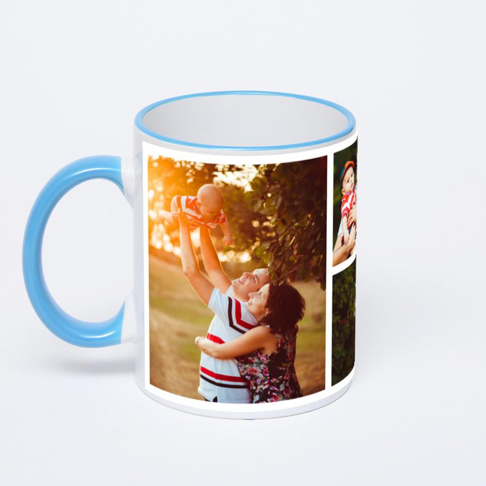 Кружка с синей ручкой и ободком