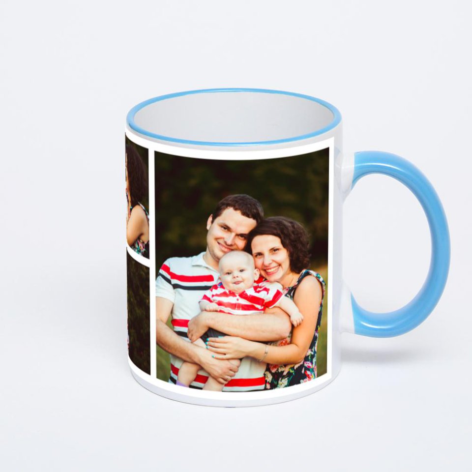 Кружка с синей ручкой и ободком