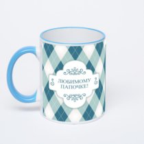 Кружка с синей ручкой и ободком