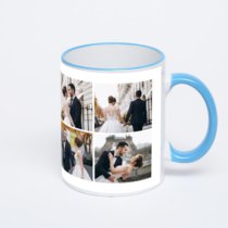 Кружка с синей ручкой и ободком