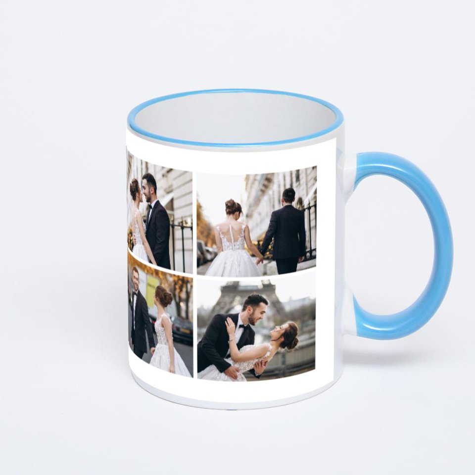 Кружка с синей ручкой и ободком