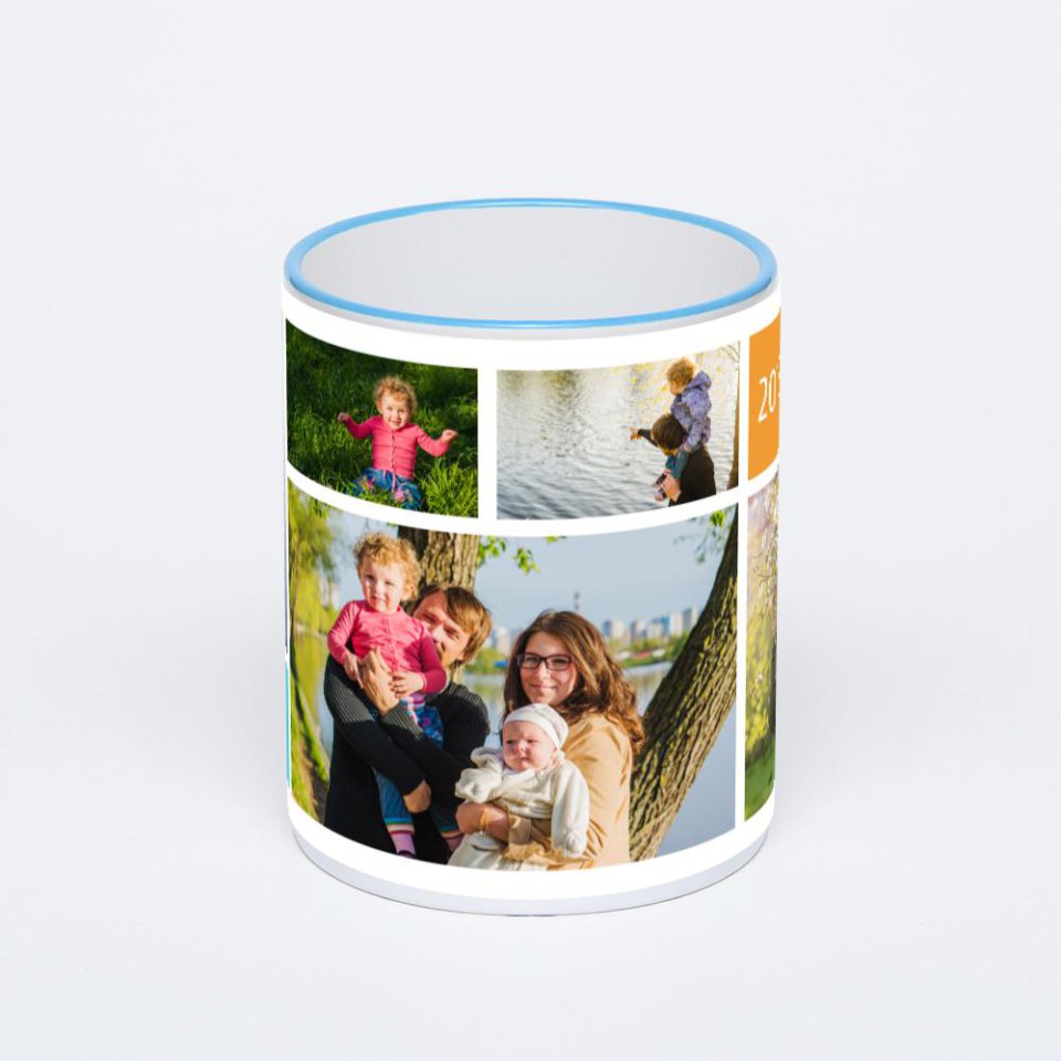 Кружка с синей ручкой и ободком