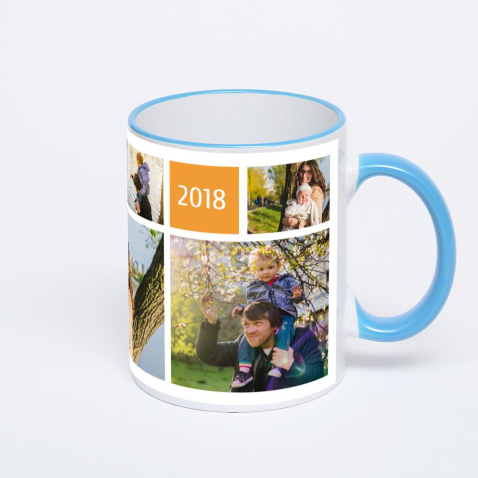 Кружка с синей ручкой и ободком