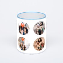 Кружка с синей ручкой и ободком