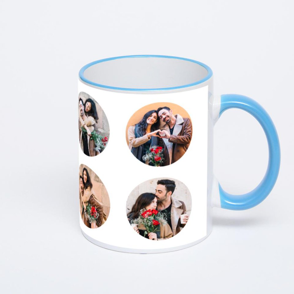 Кружка с синей ручкой и ободком