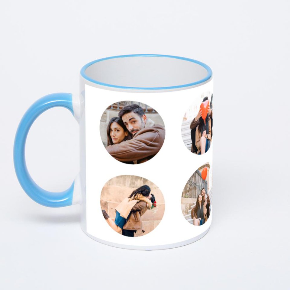 Кружка с синей ручкой и ободком