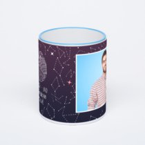 Кружка с синей ручкой и ободком