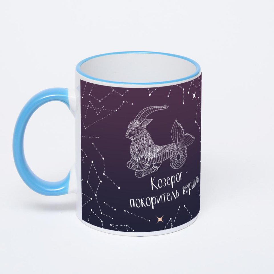 Кружка с синей ручкой и ободком