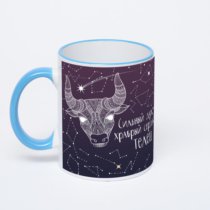 Кружка с синей ручкой и ободком