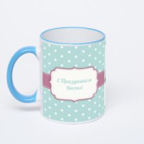 Кружка с синей ручкой и ободком