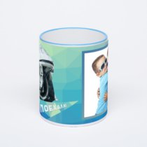 Кружка с синей ручкой и ободком