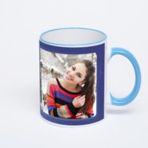 Кружка с синей ручкой и ободком