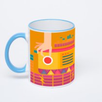 Кружка с синей ручкой и ободком