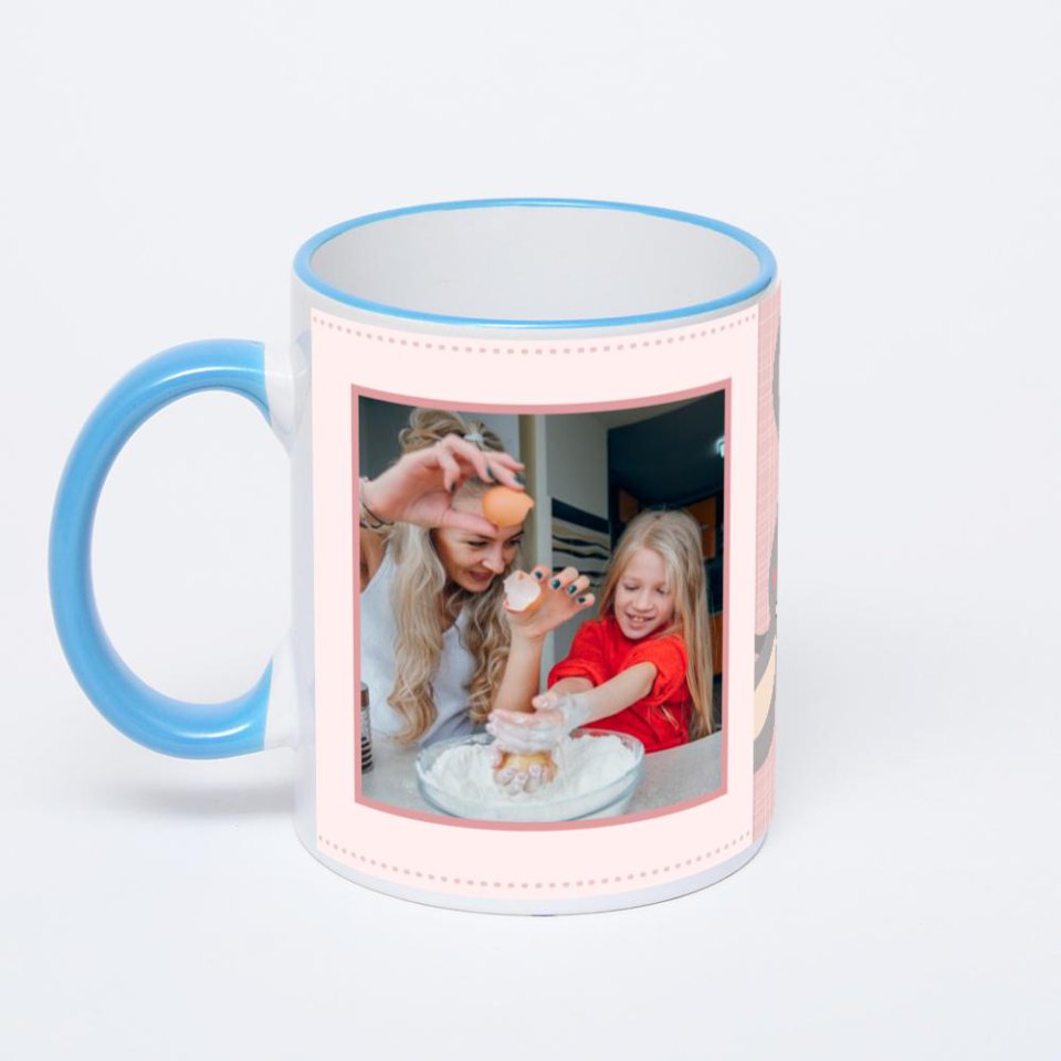 Кружка с синей ручкой и ободком