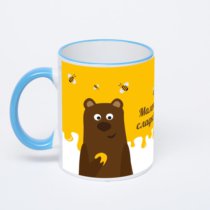 Кружка с синей ручкой и ободком