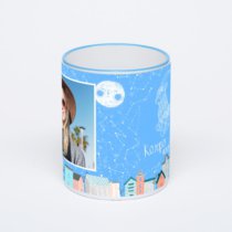 Кружка с синей ручкой и ободком