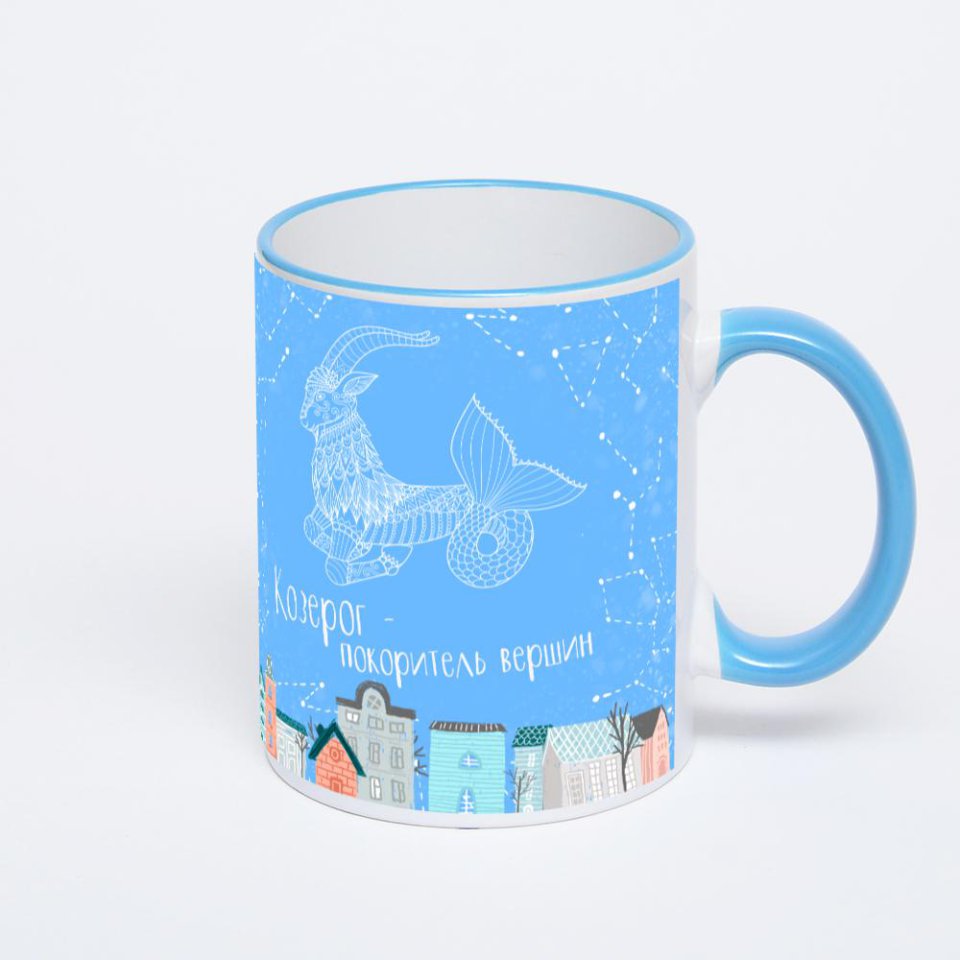 Кружка с синей ручкой и ободком