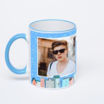 Кружка с синей ручкой и ободком