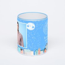 Кружка с синей ручкой и ободком