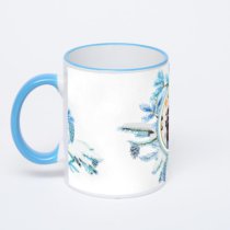 Кружка с синей ручкой и ободком