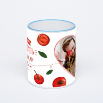 Кружка с синей ручкой и ободком